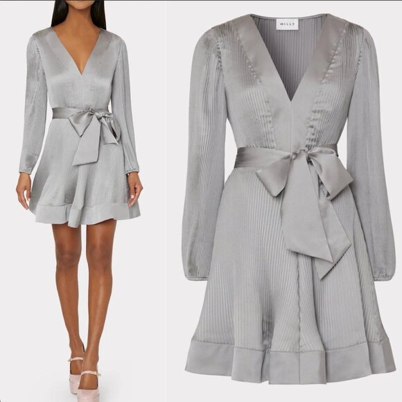 Milly Dresses & Skirts - NWTS Milly Silver Liv Solid Pleat Mini Dress